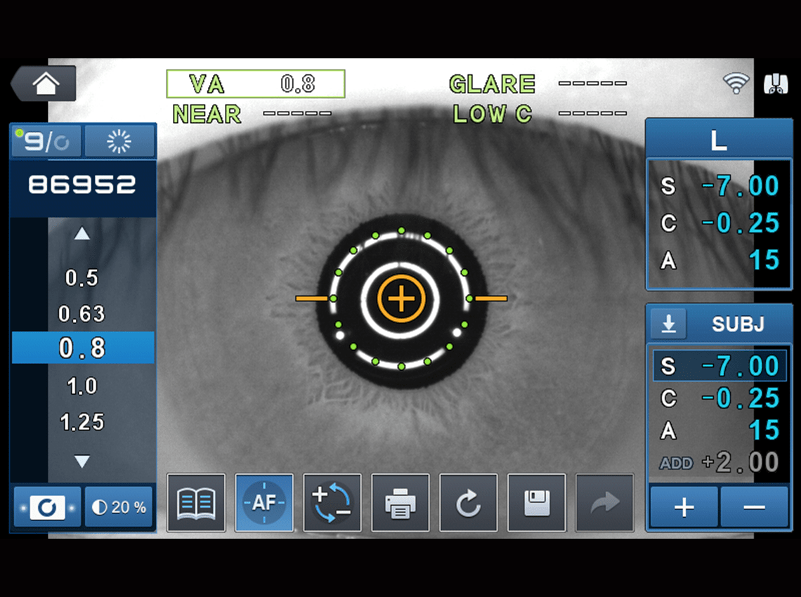 HRK-9000A subjective VA test and glare mode interface