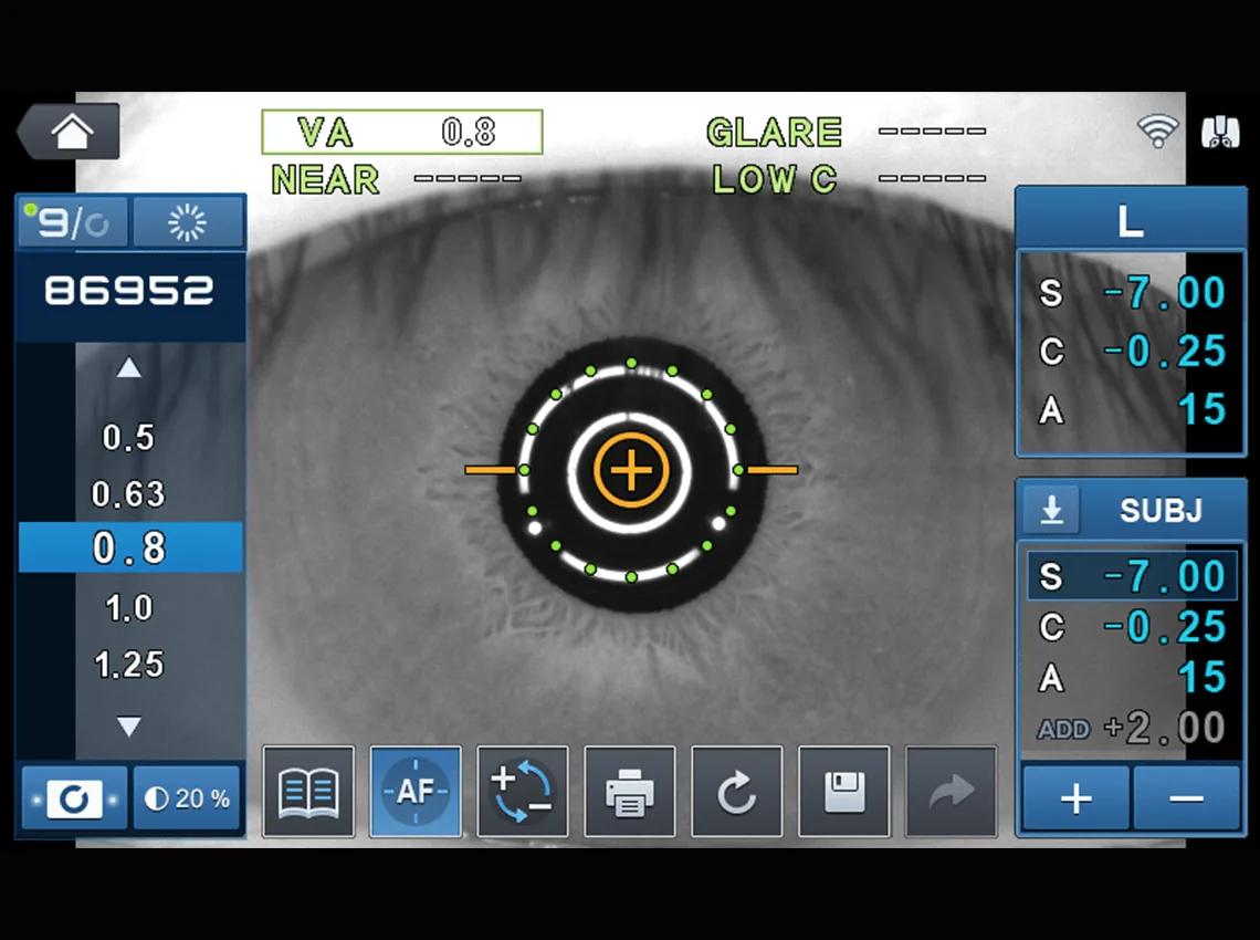 HRK-9000A subjective VA test and glare mode interface